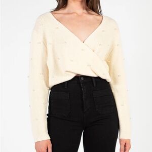 Honey Wrap Front Pearl Knit Cropped Sweater